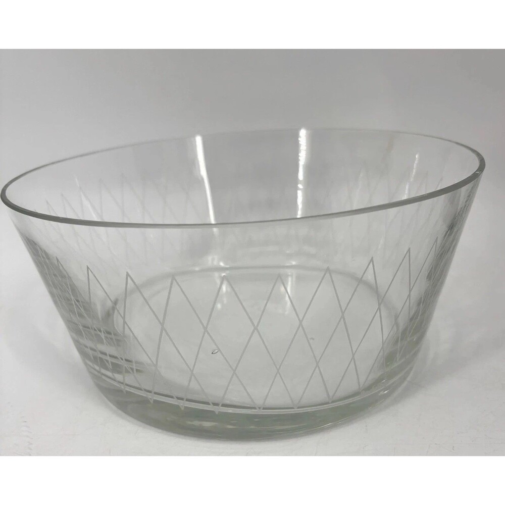 Vintage Boda Shop Sweden Glass Serving Bowl Etched Diamond 9” Scandinavian